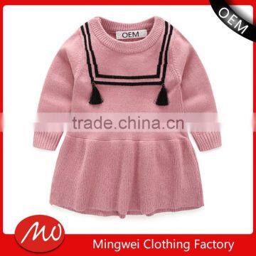 Childrens front tassels long sleeve classt simple pullover sweater kids dresses for girls