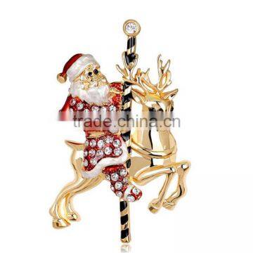 Christmas Red Snowman Costume Gold Deer Rhinestone Brooches Pin