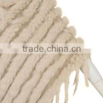 YR099 Ladies' Hand Knitting Pattern Real Rabbit Fur Shawl/ Mexico Hot Sell photo-4