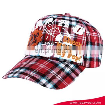 Cap manufacturer red grid custom embroidery promotional cheap 5 panel printed baseball cap