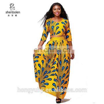 African kitenge dress designs two pieces sets wax peacock printed adult casual dresses