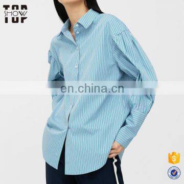 Oem woman shirts long sleeve oversized button down shirts buttoned cuffs striped shirt