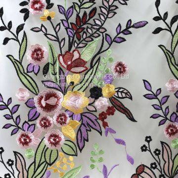 2017 Hot selling multi- color bird pattern embroidered tulle fabric for daliy life
