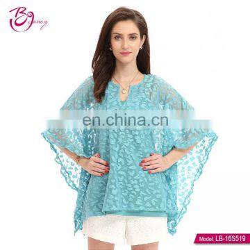 Jaquard Lace Free Size Poncho Cover-up Blouse for Old lady