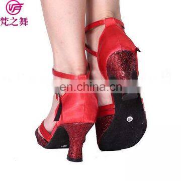 X-8014 Fashion Satin High Heel Women Sexy Red Latin Dance Shoes photo-4