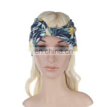 Women's hair bands Bohemian Style turban Headband with leaves prinitng cross hairwrap