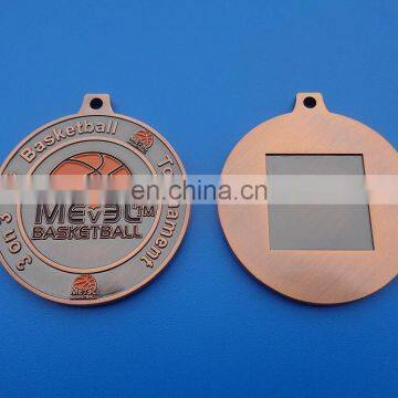 Round shape custom enameled basketball logo souvenir medals for backball tournament