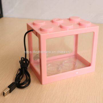 Pink plastic fish tank led lighting fish tank mini aquarium wholesales