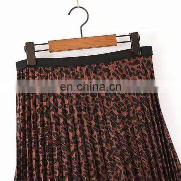 Long Elastane Waist Cheap Leopard Printing Pleats Plus Size Skirts for Fat Women photo-3