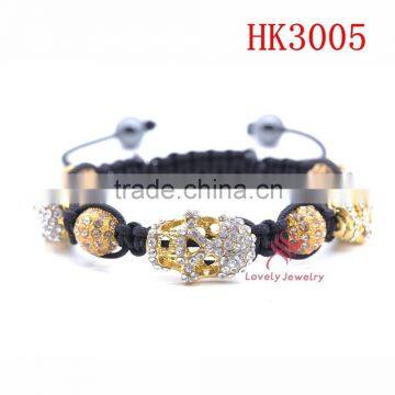 Fashion golden rhinestone disco ball crystal skull bracelet