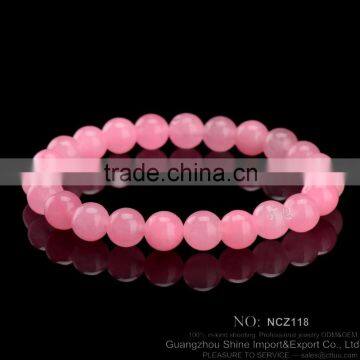 pink malaysian jade beads bracelet for girl rosary chaplet bead bracelet stretch string bracelet