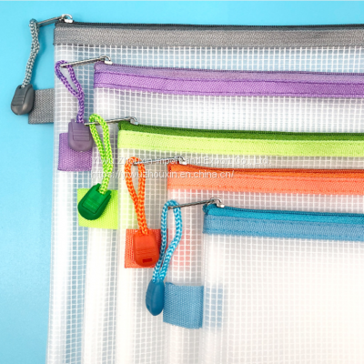 Waterproof A4 A5 A6  transparent mesh zipper bag is thick and soft without deformation