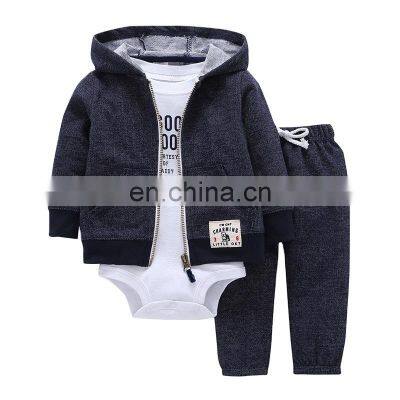 100%Cotton Children's clothing 2021 infant boy girl long sleeve hooded 3-piece suit spring and autumn suit drop shipping