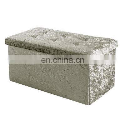 crushed velvet fabric beige footstool ottoman bed storage box seat bench