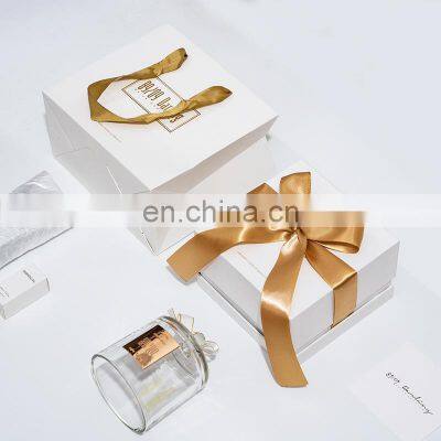 Luxury design white reed diffuser gift packaging with bow lid and bottom scented fragrance with box and bag