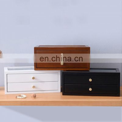 Factory direct double layer jewelry box storage wooden jewelry display with drawer