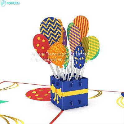 Happy Birthday Balloons 3D Pop-up Card Best Color Printing Birthday Blessing Cards for Kids