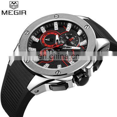MEGIR 2053G Boy's Fashion Quartz Hand Watch Rubber Strap Watch Sport Men