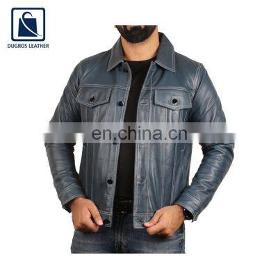 Contrast Matching Unique Design Fashion Designer Men Genuine Leather Jacket Manufacturer photo-2