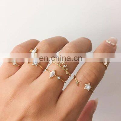 7pcs/set vintage Knuckle Crystal Rings Women Trendy Finger Bohemian Star Moon Rings Set