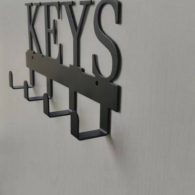 Wall Mounted Carbon Steel Rack Key Holder Home Decorative Wall Hooks Rail Hooks Rails Rack Black Hat Metal Hooks