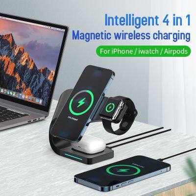 LED Custom Foldable Magnetic 4 in 1 Fast Wireless Chargers Phone Charger 15W Wireless Charger Stand