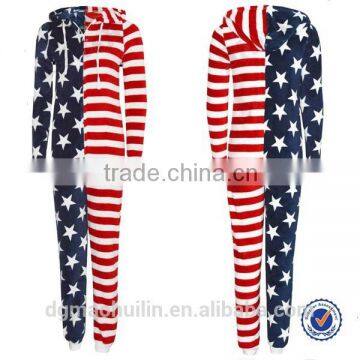 Ladies Girl Onesie USA American Flag Star All One Micro Fleece Adult Jumpsuit Pyjamas                        
                                                Quality Choice