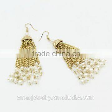 2016 New Design Long Tassel Pearl Fashion Drop Earrings photo-3