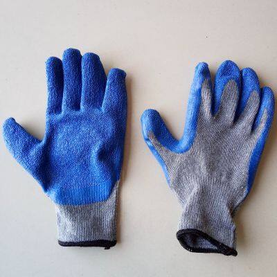 Шифоновые рукавицы для безопасности на работе, вязаные шелковиной 10 номера, синего цвета, с морщинистой латексной покровкой на ладонях