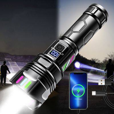 1280LM White Laser Rechargeable Flashlight 10W Telescopic Zoom Torch With Power Bank IP45 Waterproof
