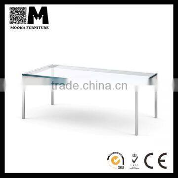 modern living room furniture 10MM tempered glass top cafe table stainless steel rectangular table