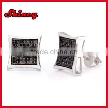 Kite shaped silver black cz pave earring