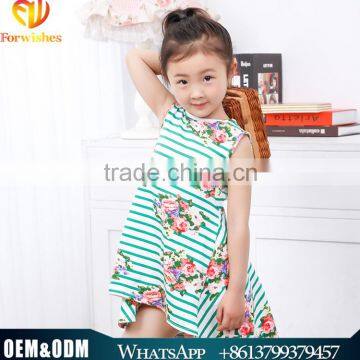 2016 Hot Sale Summer Children Girl Wearing Kids Clothing Green Strap Veil Dress Pure Cotton Breathable Printed Breathable Dress
