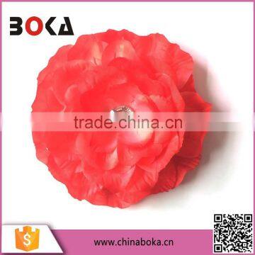 BOKA red fabric flower corsage applique motif with a rhinestone in center