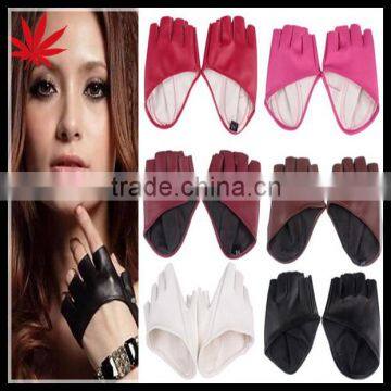 Fashion PU Half Finger Lady Leather Gloves Lady's Fingerless Driving Show Gloves