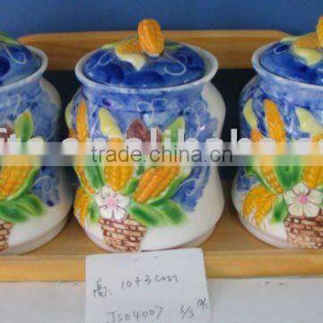 Factory directly sell 3pcs ceramic storage jars tea coffee sugar with wood stand