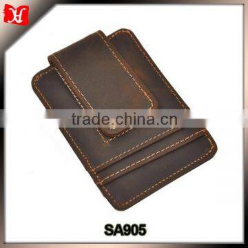 Mens Genuine Leather Cowhide Magnet Money Clip Credit Case Case Holder Slim Wallet