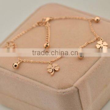 Most popular new hot clover link to bell 18K rose gold anklets