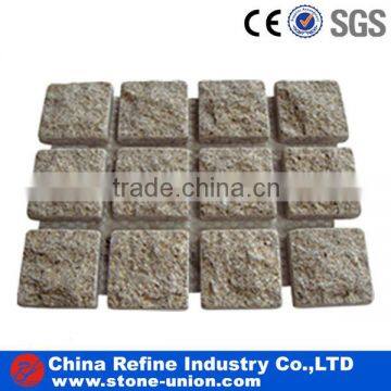 square shape yellow granite Paver on mesh