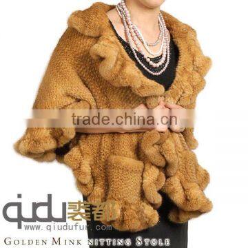 QD-LT8918gld Fashion Gold Color Mink Fur Shawl Alibaba Express China Accessory