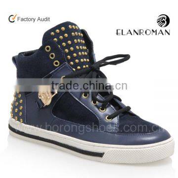 Men high-top sneaker made by leather trainer sneakers with rubber sole