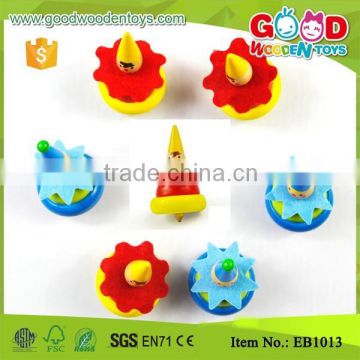 Colorful Cute Clown Wooden Spinning Top Toy