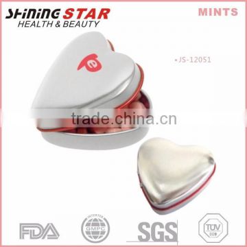 JS-12051 romantic fresh delicious 30 mints in heart shape tin for women