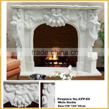 Beautiful Children Angel Carved Stone Fireplace Shelf