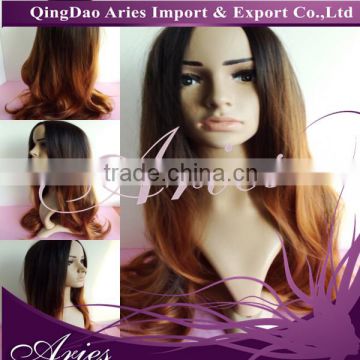 Long Wavy Brown With black Roots Lace Front Wig