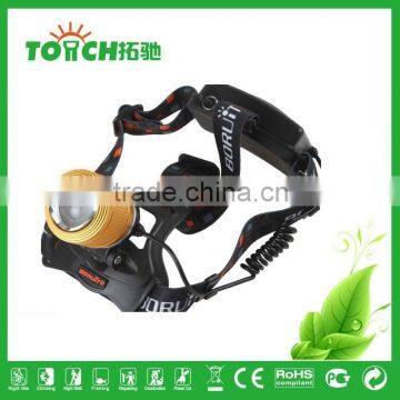 gold color focus zoom led headlamp 2000 lumen super bright head lamp miner light for night searching