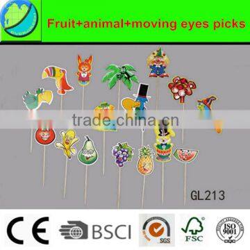 Modern best sell decorative fruit animal and moving eyes picks