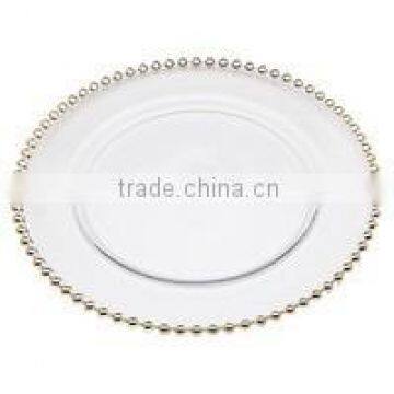 White wedding charger plate with gold crystal