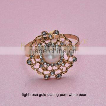 (M0456-ring) 100pcs/lot Elegant Wedding Flower Rhinestone Napkin Rings,34mm Diameter ,40mm Ring ,nickle Plating,pure White Pearl photo-3