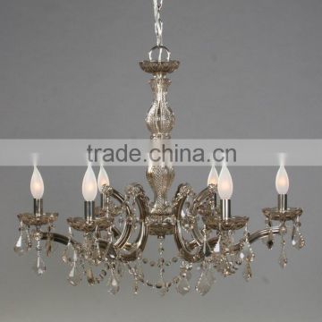 2015 Vintage 6 Light Amber Crystal Glass Chandelier with UL